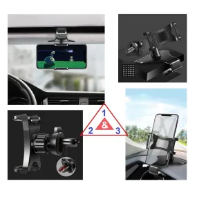 3 in 1 Car GPS Smartphone Holder: Dashboard / Visor Clamp   AC Grid Clip for BLU Grand Energy - Black