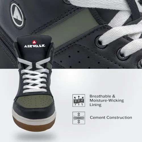 Airwalk Arena Mid Top Composite Toe Men’s Industrial Work Shoes, Black/Olive, Size 10, Medium, Comfortable & Light Work Shoes for Men, Electric Hazard, Slip Resistant