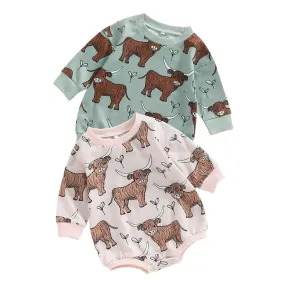 Baby Highland Calf Onesie in Pink or Green
