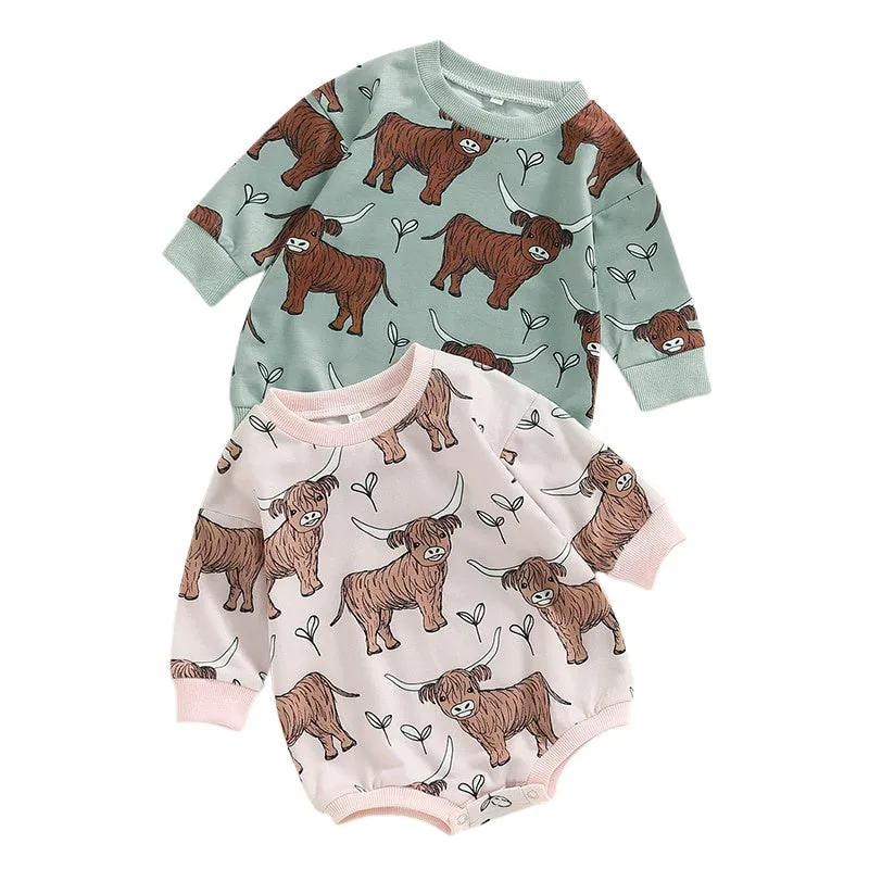 Baby Highland Calf Onesie in Pink or Green