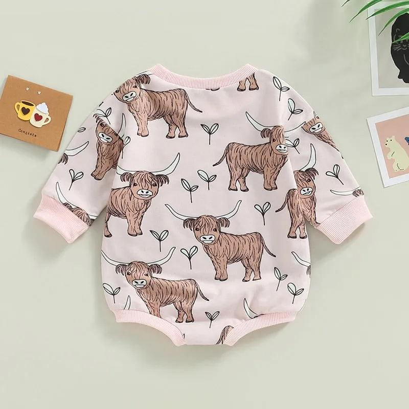 Baby Highland Calf Onesie in Pink or Green