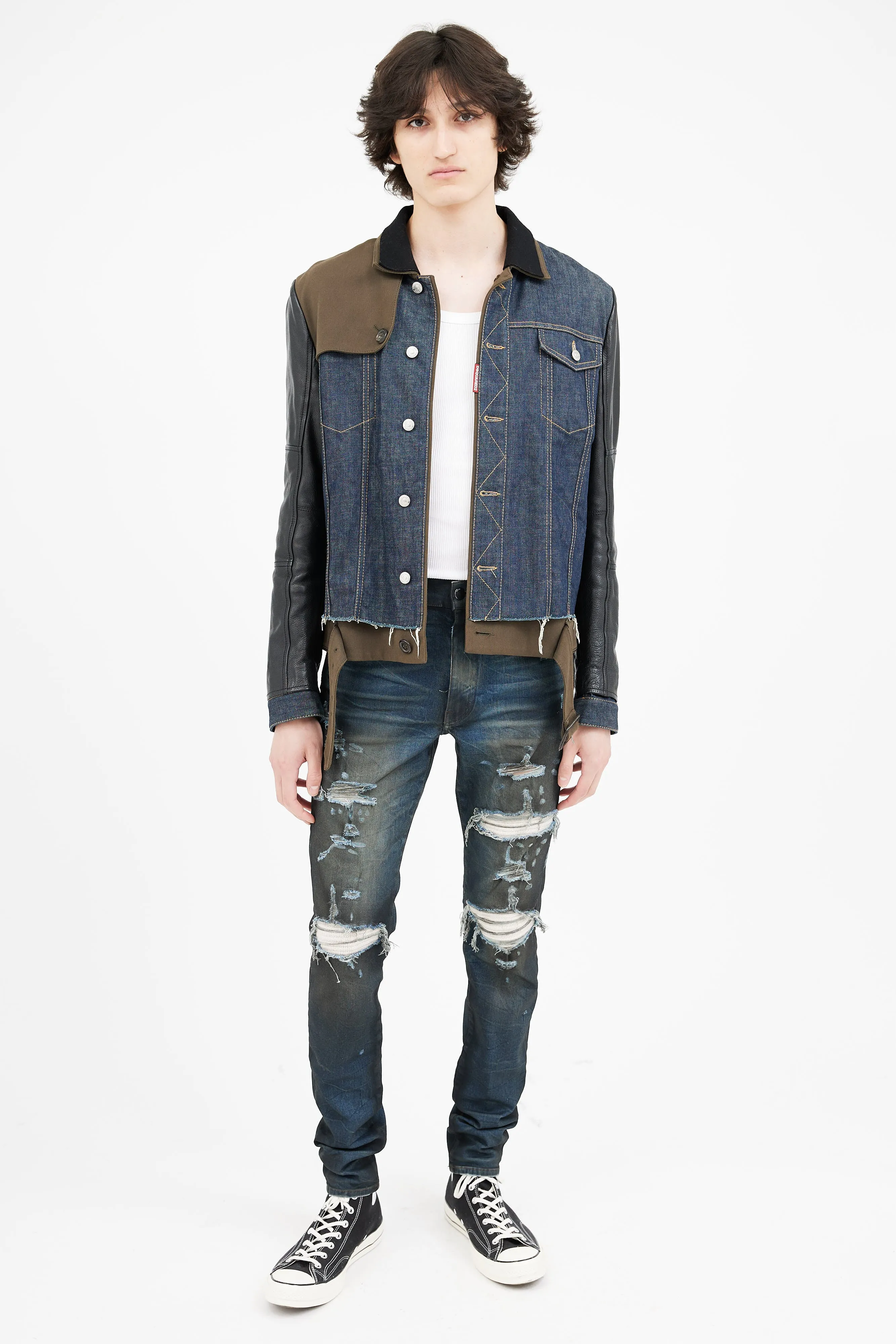 Blue Denim & Black Leather Jacket