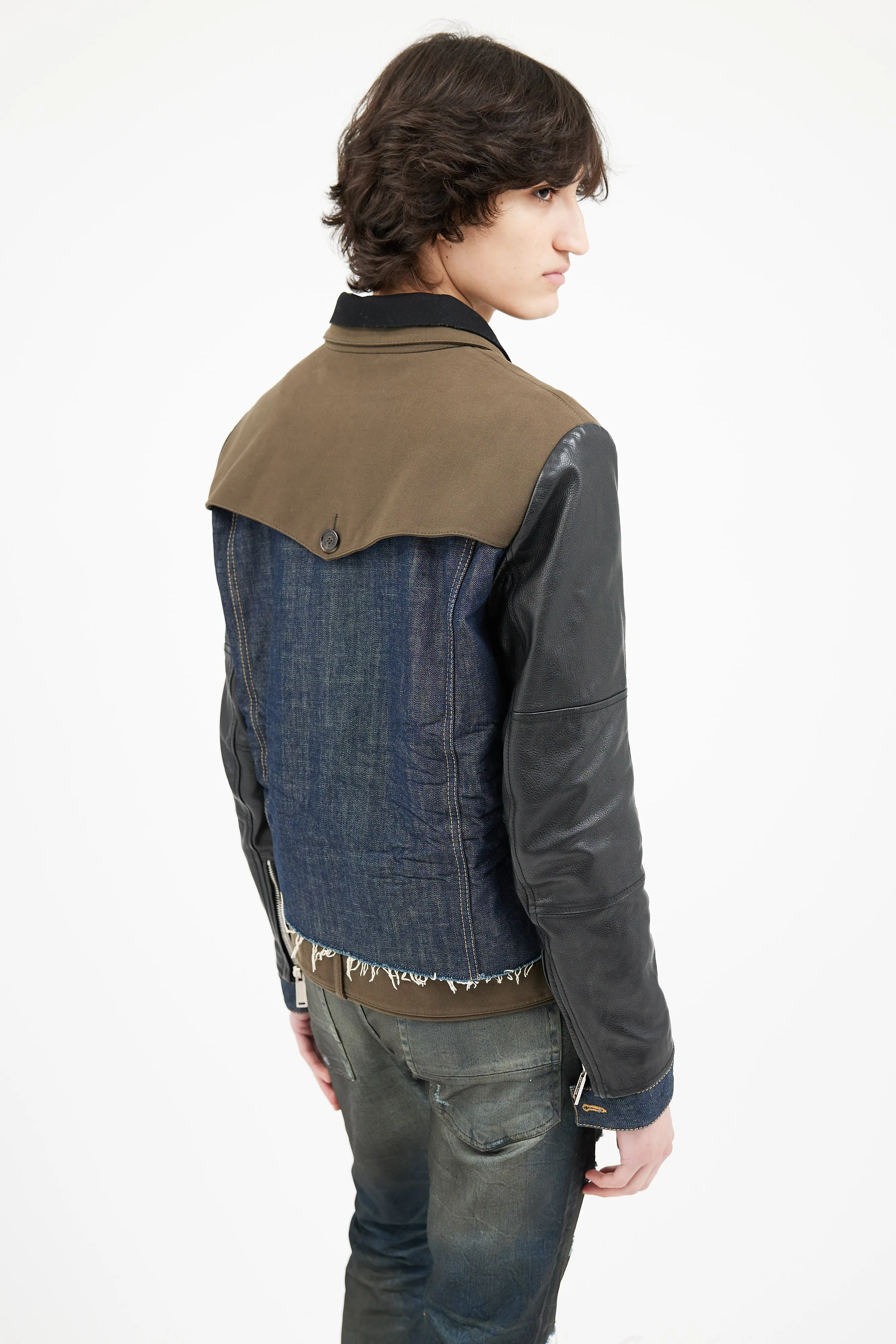 Blue Denim & Black Leather Jacket