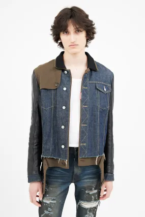 Blue Denim & Black Leather Jacket