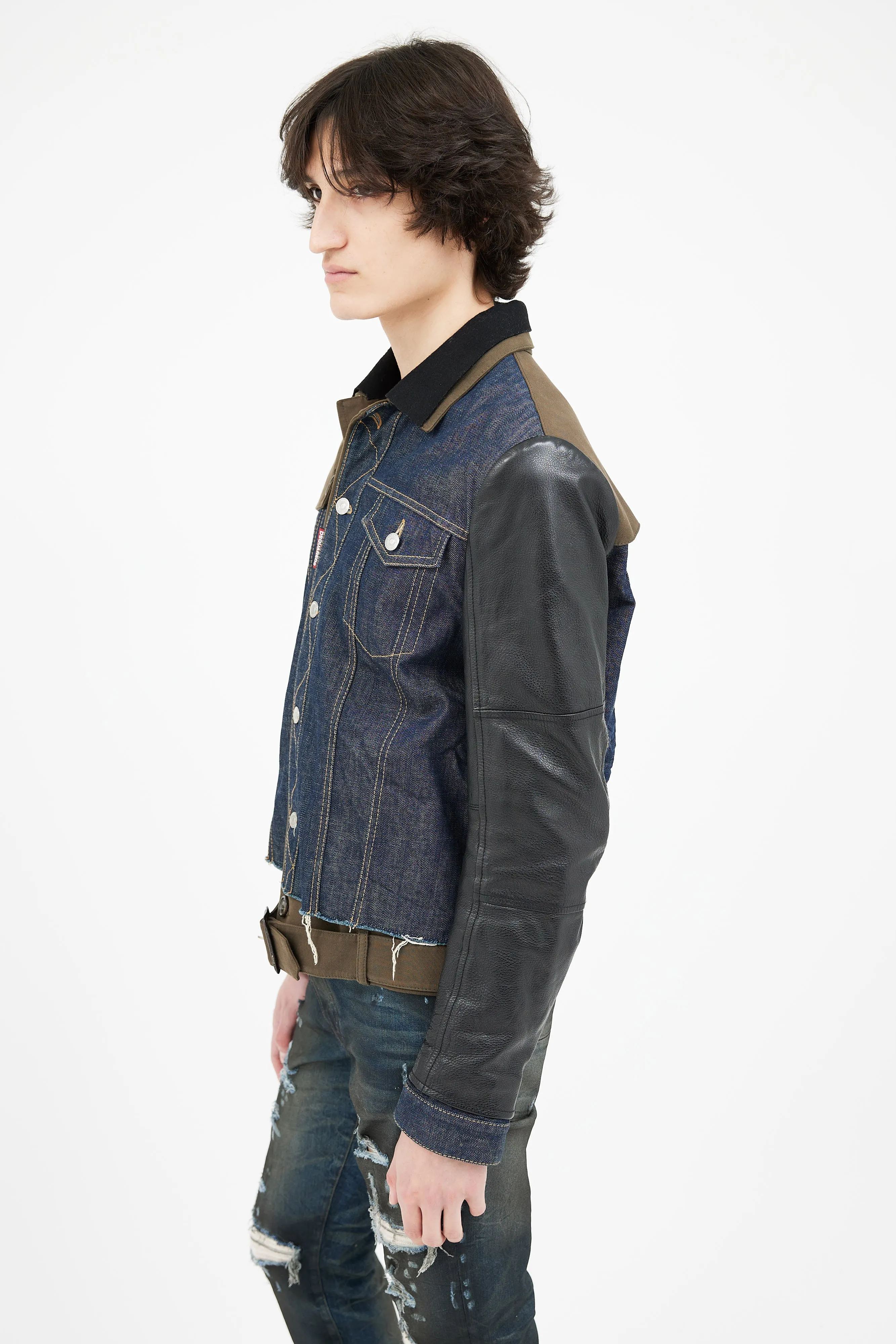 Blue Denim & Black Leather Jacket