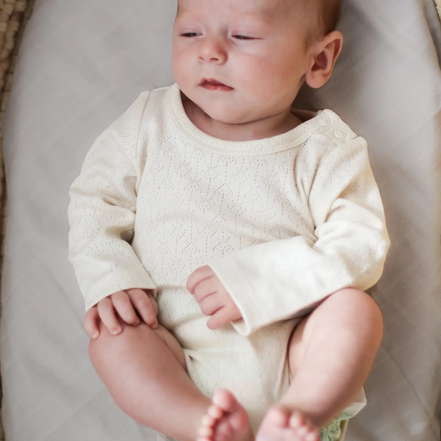 Burrow & Be Pointelle Long Sleeve Bodysuit - Natural