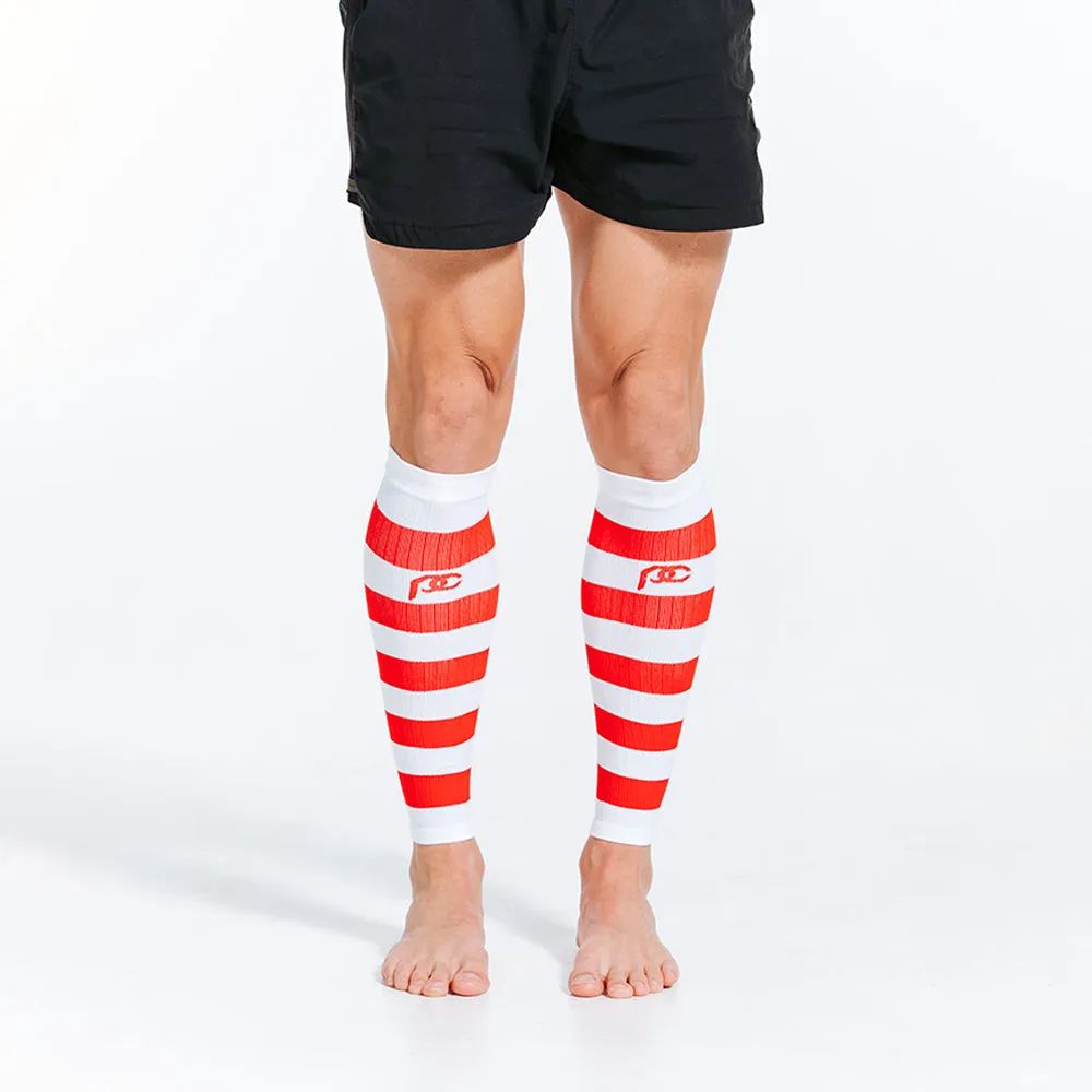 Calf Sleeves, White and Red Stripe