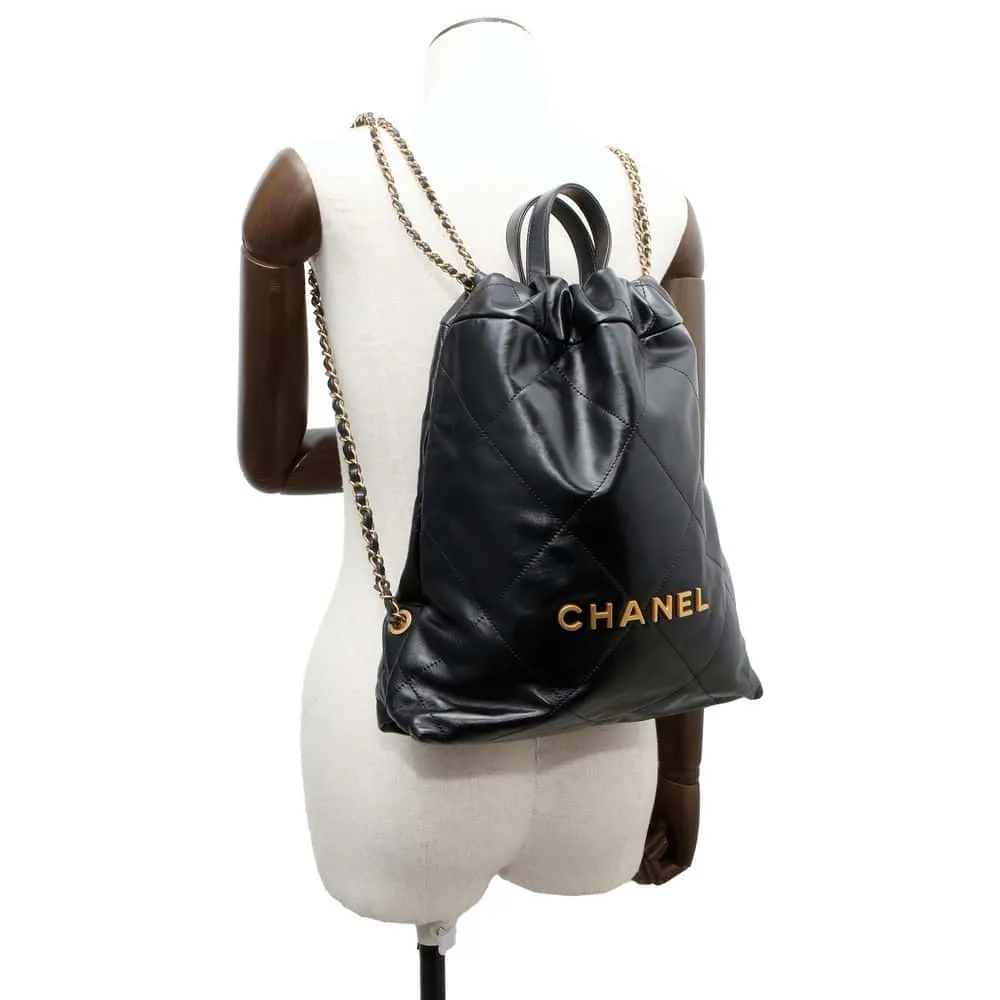 CHANEL CHANEL 22 Backpack Black AS3859 Shiny Calf Leather