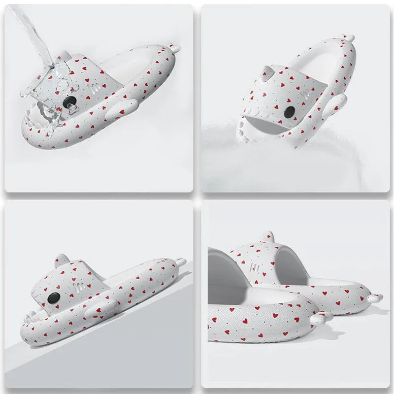 Cute Lovers Shark Slippers with Heart Print – Unisex Shoes for Men & Women, Perfect for Comfort and Style