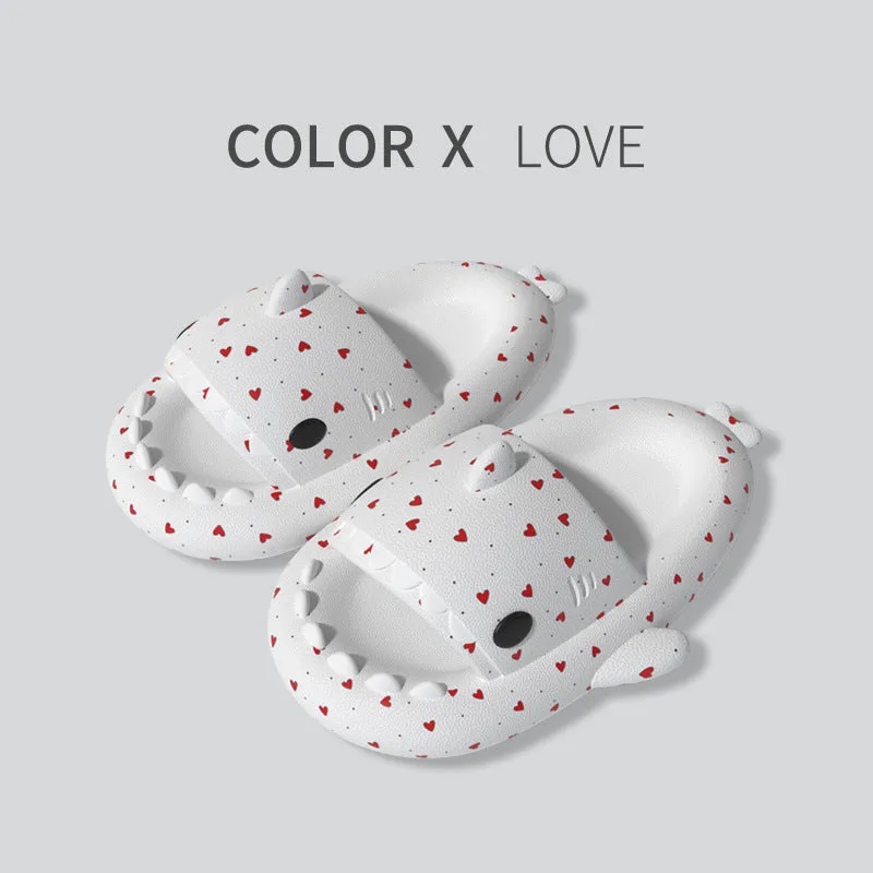 Cute Lovers Shark Slippers with Heart Print – Unisex Shoes for Men & Women, Perfect for Comfort and Style