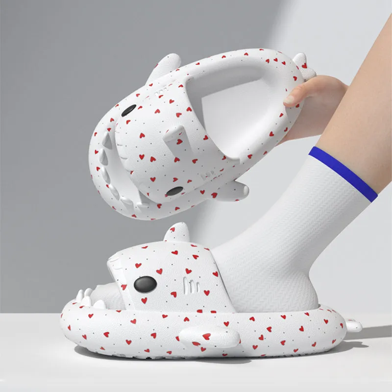Cute Lovers Shark Slippers with Heart Print – Unisex Shoes for Men & Women, Perfect for Comfort and Style