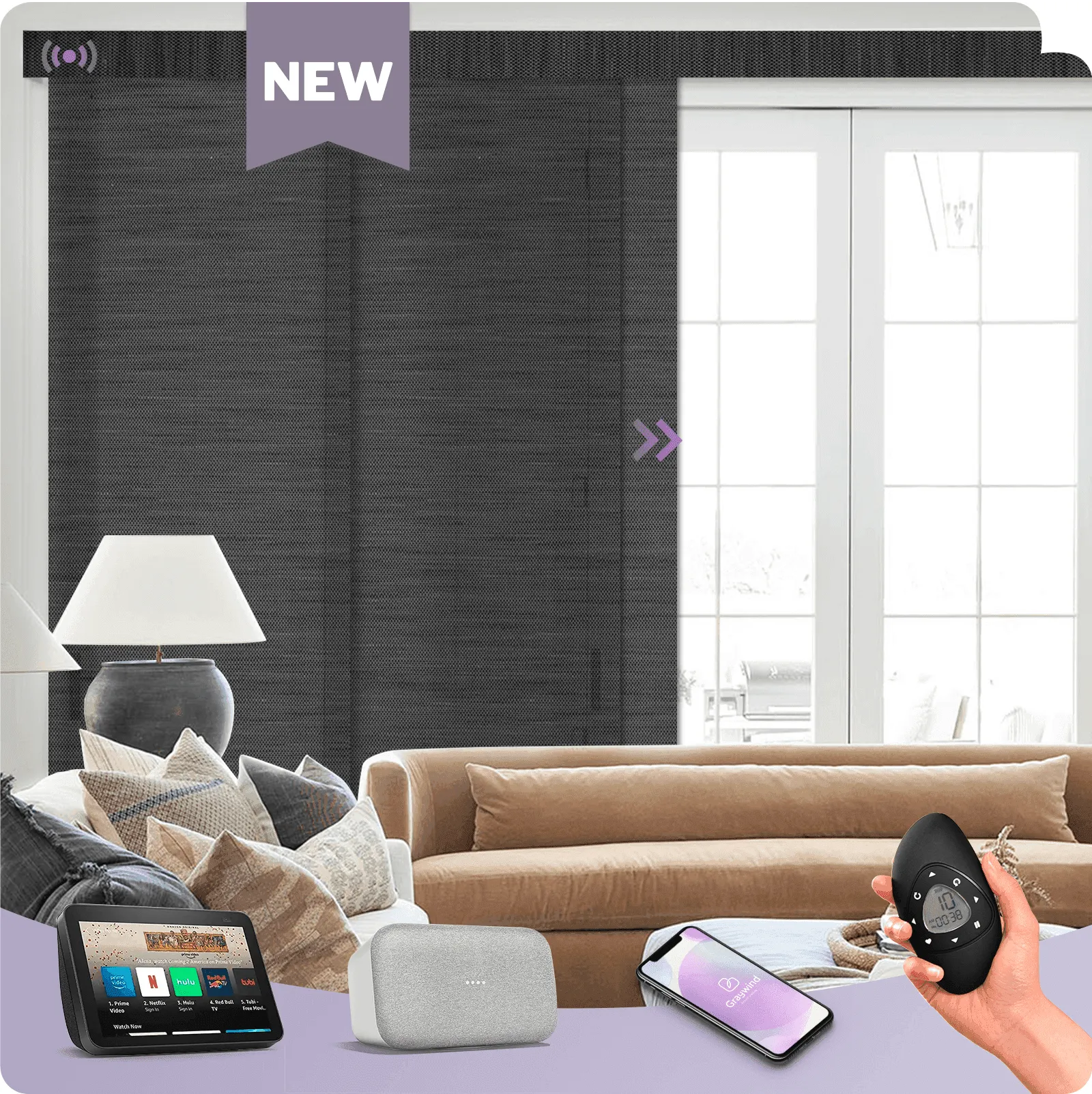 Graywind Rechargeable Smart Panel Track Blinds | Customizable