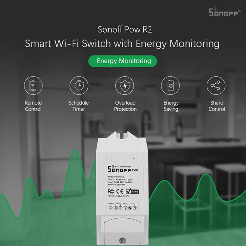 Itead Sonoff Pow R2, Wireless WiFi 16A Power switch Watt Meter Consumption Measurement, Smart Home Remote Watt meter IOT Device