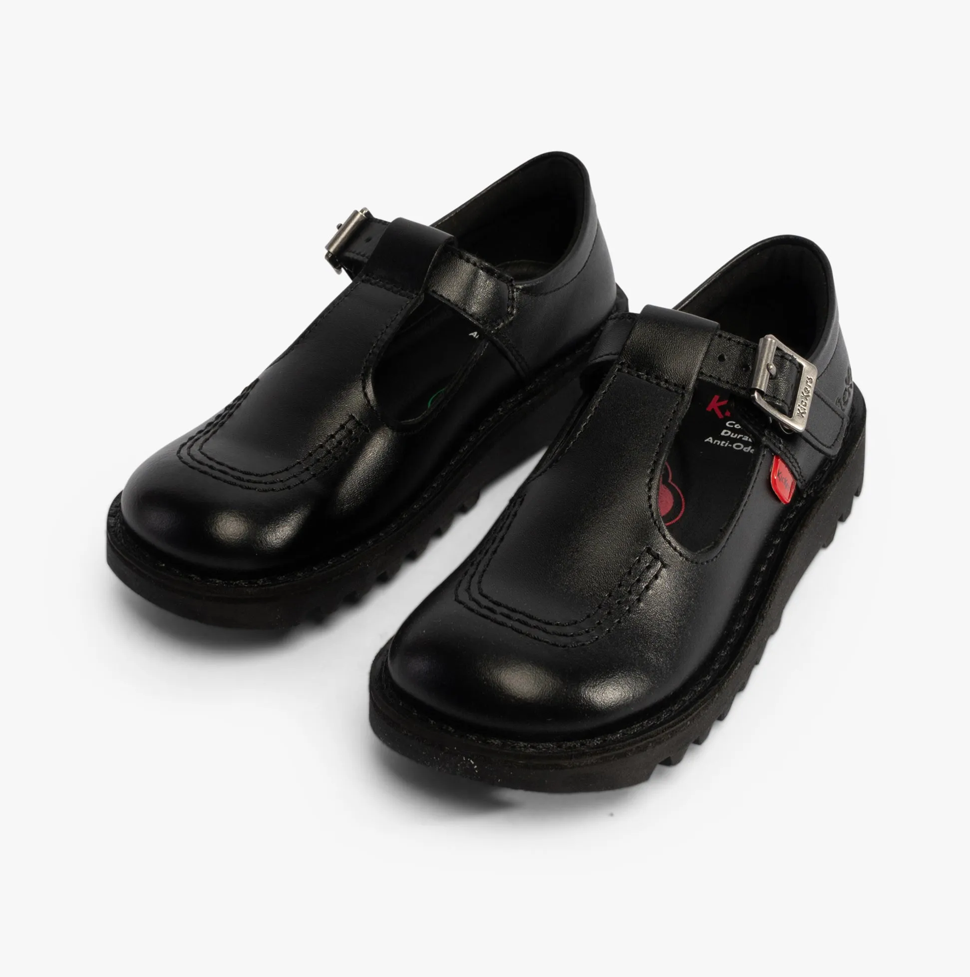 Kickers KICK Girls T-Bar Leather School Shoes Black