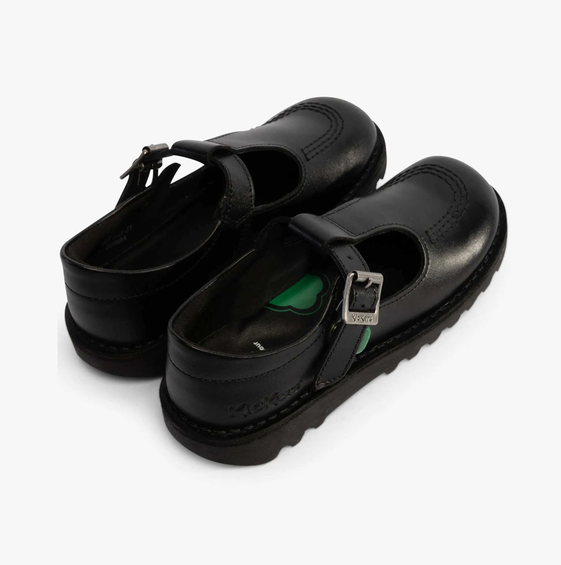 Kickers KICK Girls T-Bar Leather School Shoes Black