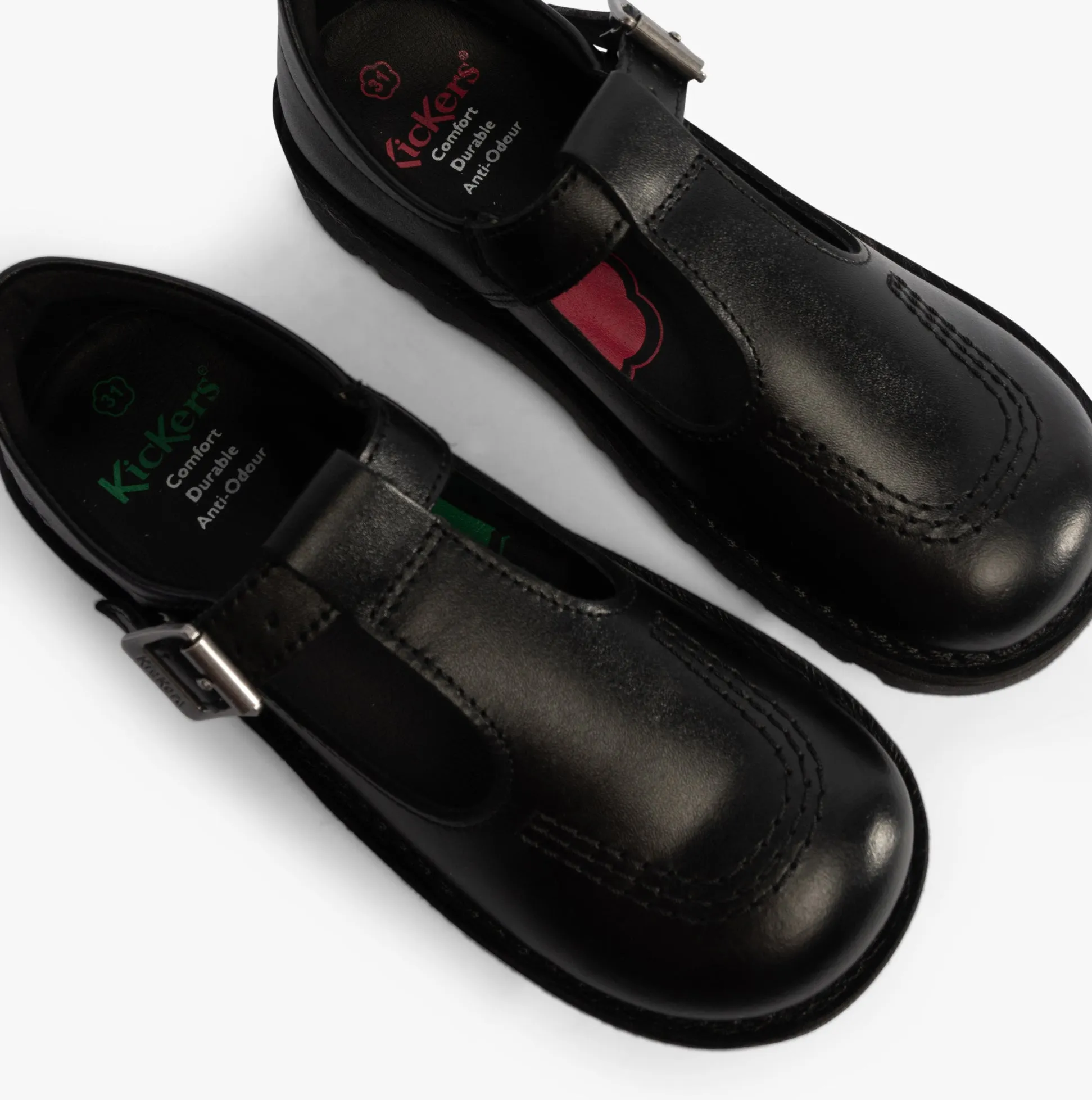 Kickers KICK Girls T-Bar Leather School Shoes Black