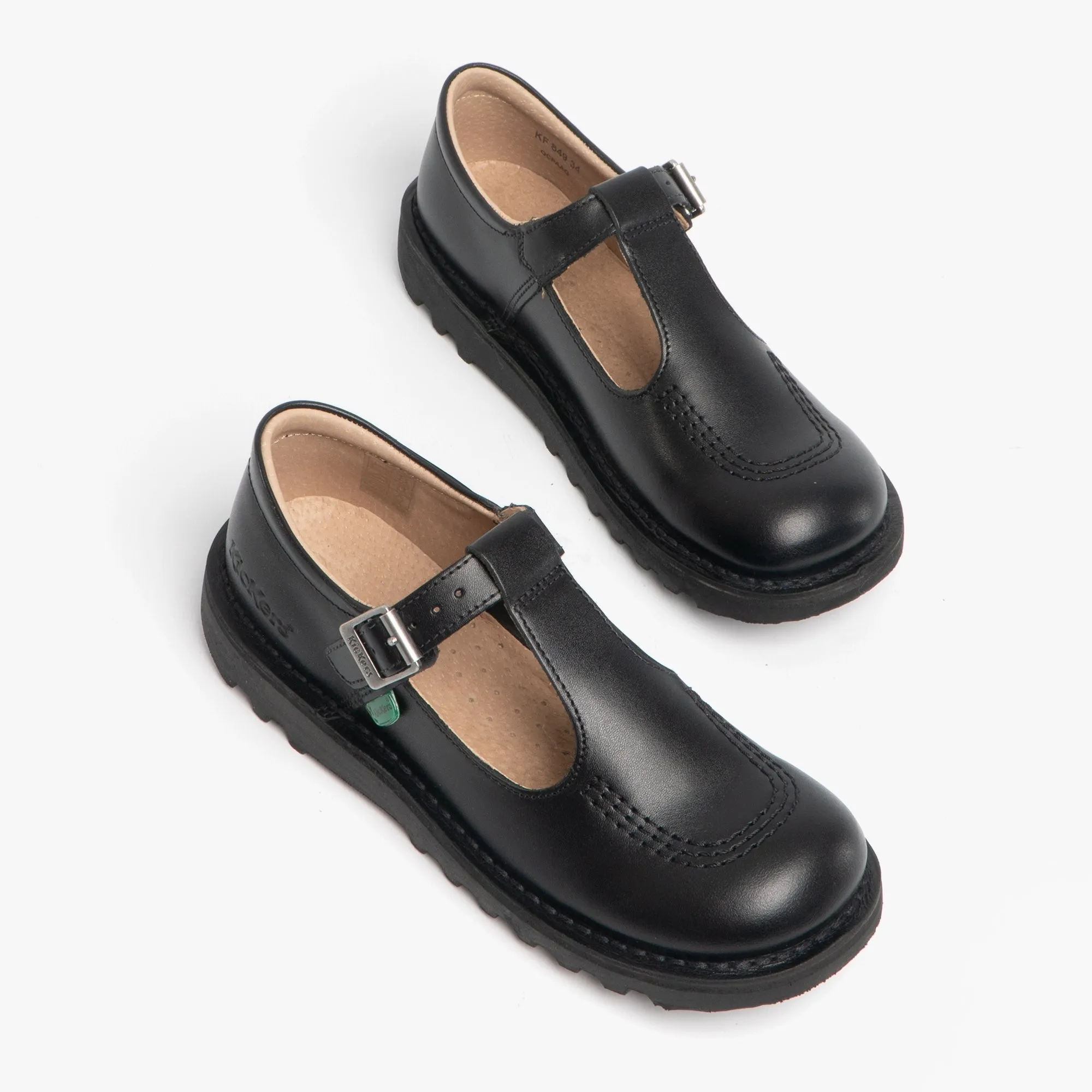 Kickers KICK Girls T-Bar School Shoes Black