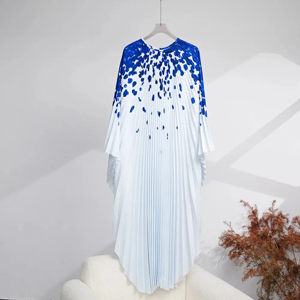 Pleated Dress Women Batwing Sleeves Elegant