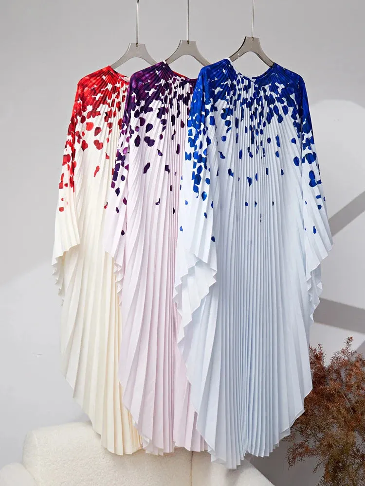 Pleated Dress Women Batwing Sleeves Elegant