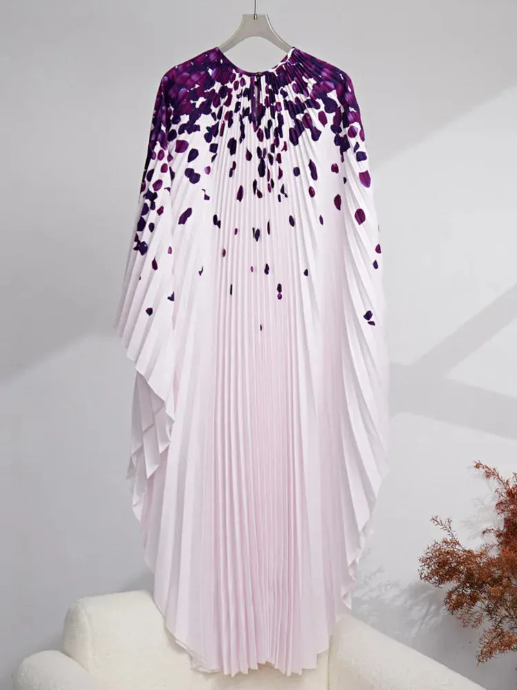 Pleated Dress Women Batwing Sleeves Elegant