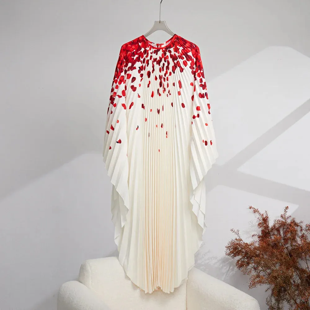 Pleated Dress Women Batwing Sleeves Elegant