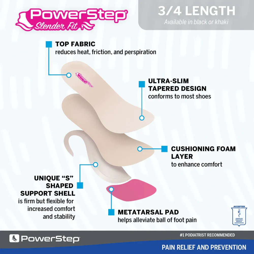 Powerstep Slenderfit 3/4 Insoles Womens Color Natural | One Pair