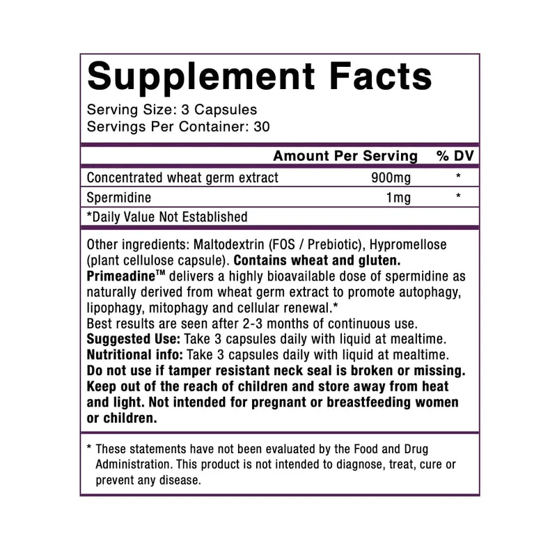 Primeadine (Spermidine) - 90 Capsules | Oxford Healthspan