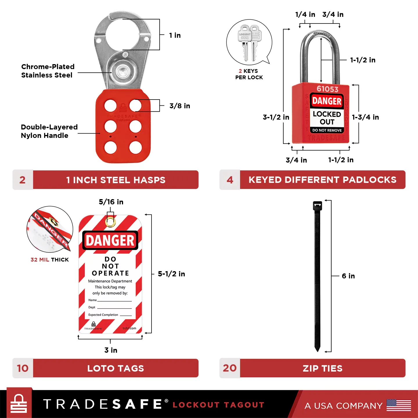 Professional Lockout Tagout Kit – 2 Keys Per Lock