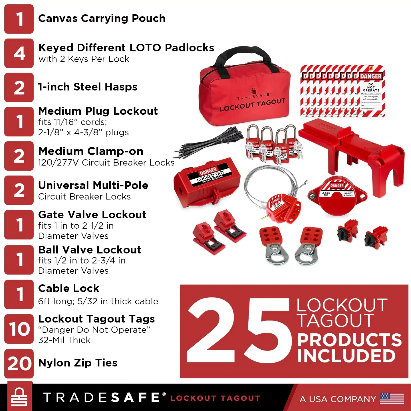 Professional Lockout Tagout Kit – 2 Keys Per Lock
