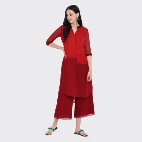 Red/Maroon With Tunic With Patch Work At Front